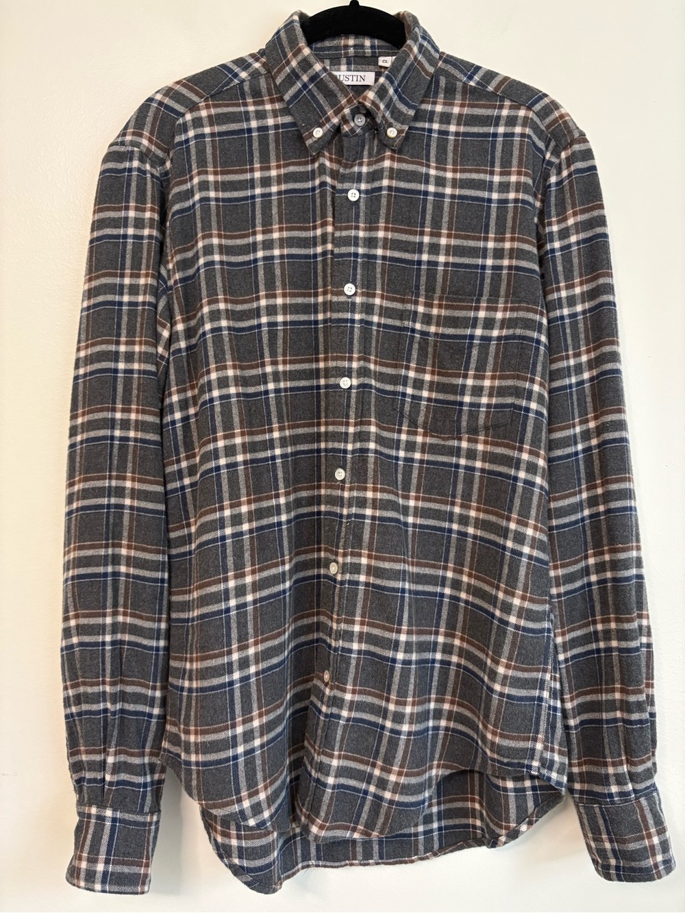 Gustin Classic Fit Plaid Flannel Shirt Gray Blue Brown Button Down Mens Sz M